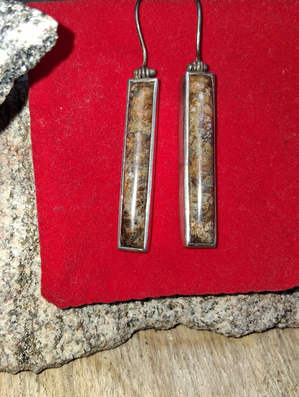 Vintage Handcrafted Agate Bar Drop Earrings 925 Silver
